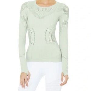 Alo Yoga Lark Long Sleeve Shirt in Mint Green